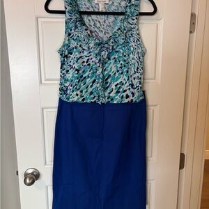 WHBM  Sleeveless Ruffle Top - Blue Multi